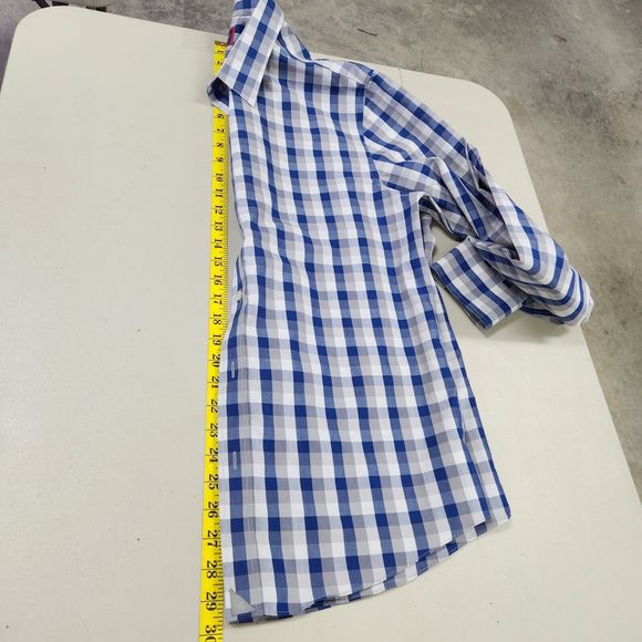 Untuckit Mens Pomerol Button Front Shirt Size L Long Sleeve Slim Gray Blue Check - Picture 10 of 11